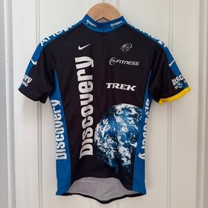 NIKE Cycling Jersey Mens Medium Blue Black Bike MTB Zip Shirt Discovery Channel